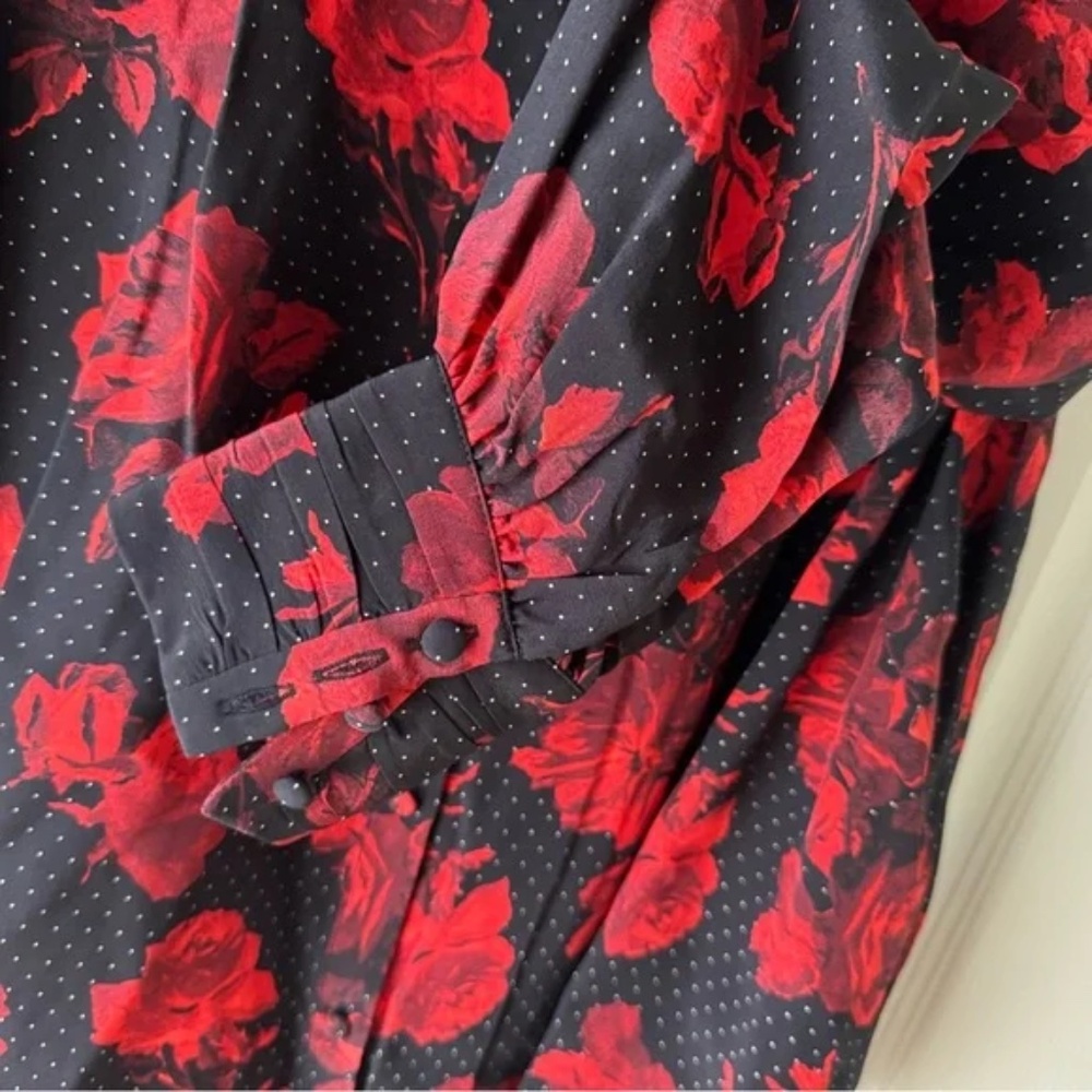 The Kooples Black w/ Red & White Floral Dot Print Silk Blouse Sz S NWT $365 - Picture 8 of 14